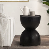 Oikiture Side Table Concrete Outdoor Indoor Black - Rear View