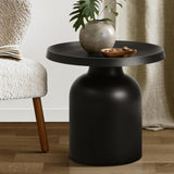 Oikiture Coffee Table Round Side Table Black