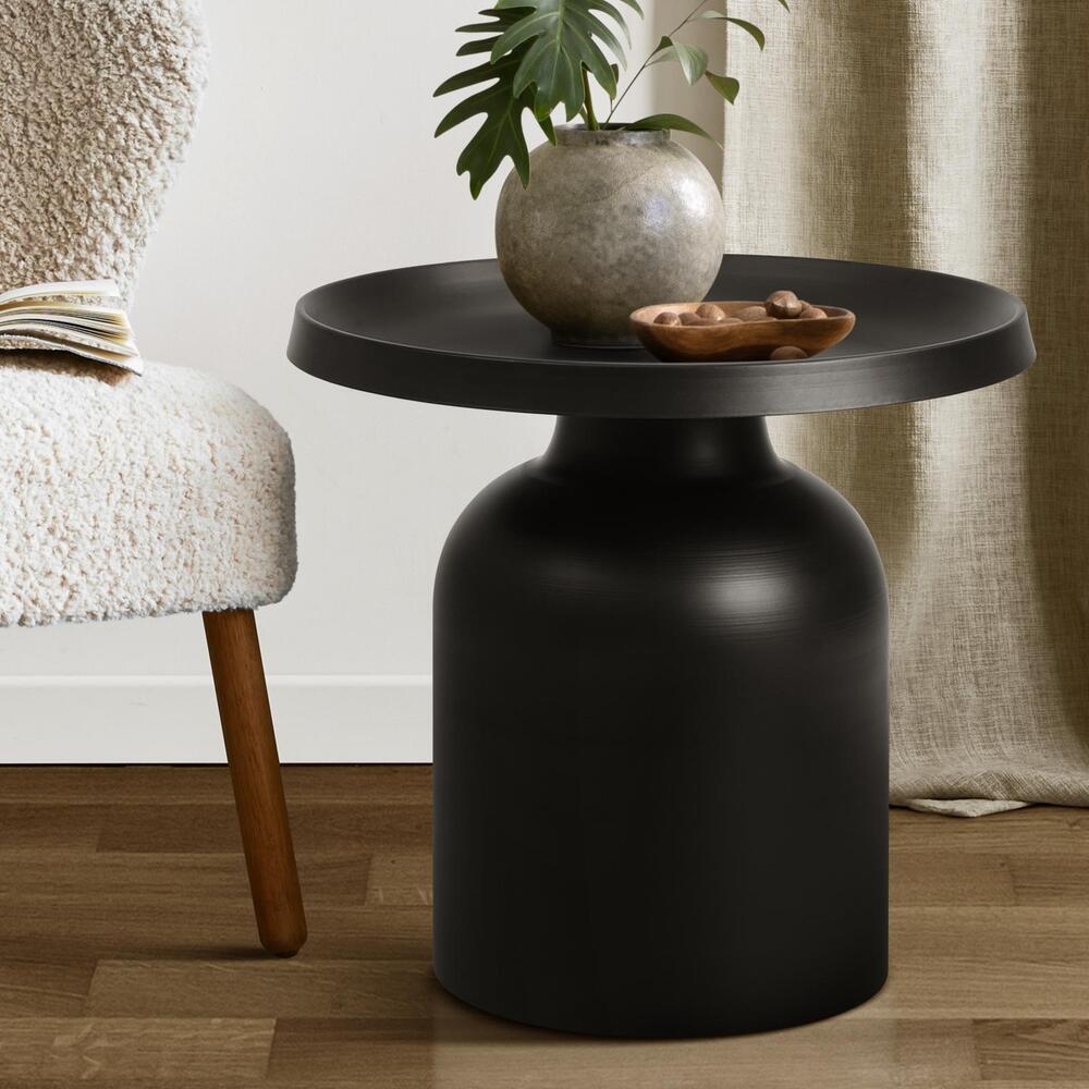 Oikiture Coffee Table Round Side Table Black