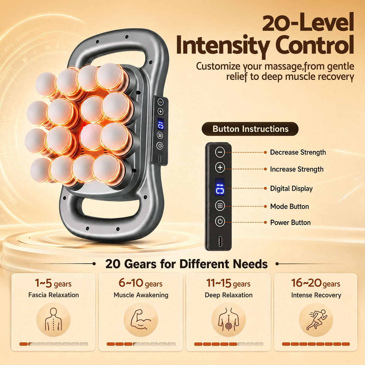 Everfit Deep Tissue Massager 16 Heads with 20 Intensities Deep Percussion Massage Gun Rechargeable