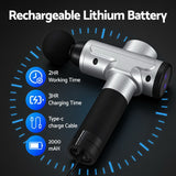 Everfit Massage Gun 30 Speed 6 Heads Vibration Muscle Massager Chargeable Silver - Top-Down View