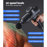 Everfit Massage Gun 30 Speed 6 Heads Vibration Muscle Massager Chargeable Black - Rear View
