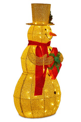 Christabelle 120cm Gold Outdoor Christmas Snowman with Lights - Front View