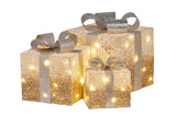 Christabelle 3 Piece Christmas Present Display Set with Lights - Champagne Finish