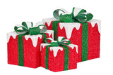 Christabelle 3 Piece Christmas Present Display Set with Lights - Red Finish - Front View