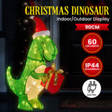Christmas Dinosaur Display with Lights - 90cm - Front View