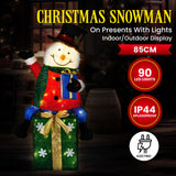 Christabelle 85cm Christmas Snowman On Presents Display with Lights - Front View