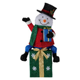 Christabelle 85cm Christmas Snowman On Presents Display with Lights - Top-Down View