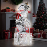 Christabelle 83cm Triple Christmas Silver Giftbox Stack Display with Lights - Close-Up Angle