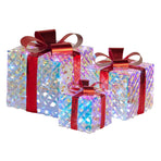 Christabelle Set of 3 Christmas Gift Boxes Display With Lights in Clear Shimmer and Red