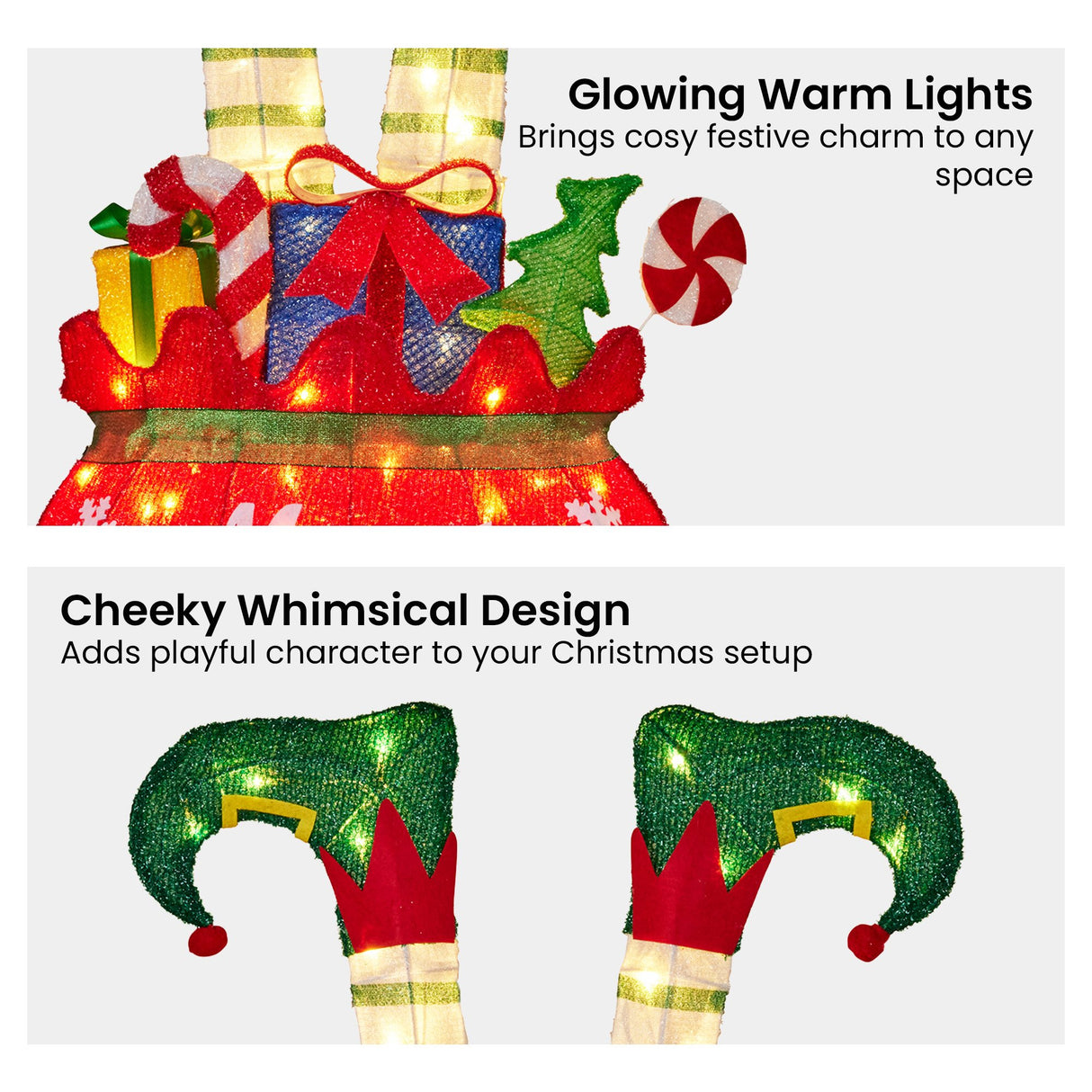 Christabelle Elf in Gift Sack Christmas Display Warm White LED Lights 86cm for Decoration w/Wir