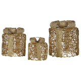 Christabelle Set of 3 Battery Operated Golden Cylindrical Christmas Gift Boxes w/Warm LED Light