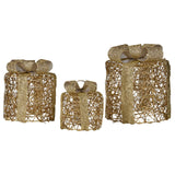 Christabelle Set of 3 Battery Operated Golden Cylindrical Christmas Gift Boxes w/Warm LED Light - Top-Down View