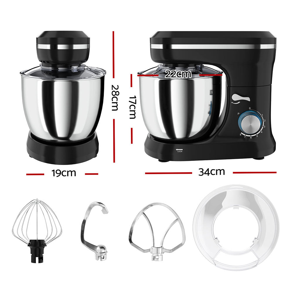 Devanti 5L 3-in-1 Stand Mixer with 8-Speed Control and 400W Power - Black