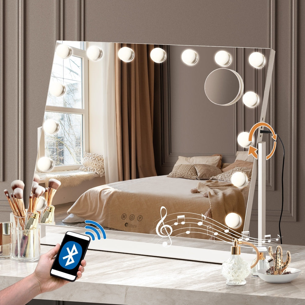 Oikiture Makeup Mirrors LED Bluetooth Rotatable 62x50cm