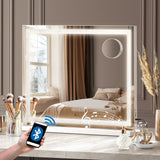 Oikiture Bluetooth Makeup Mirror Crystal LED 58x49cm - Top-Down View