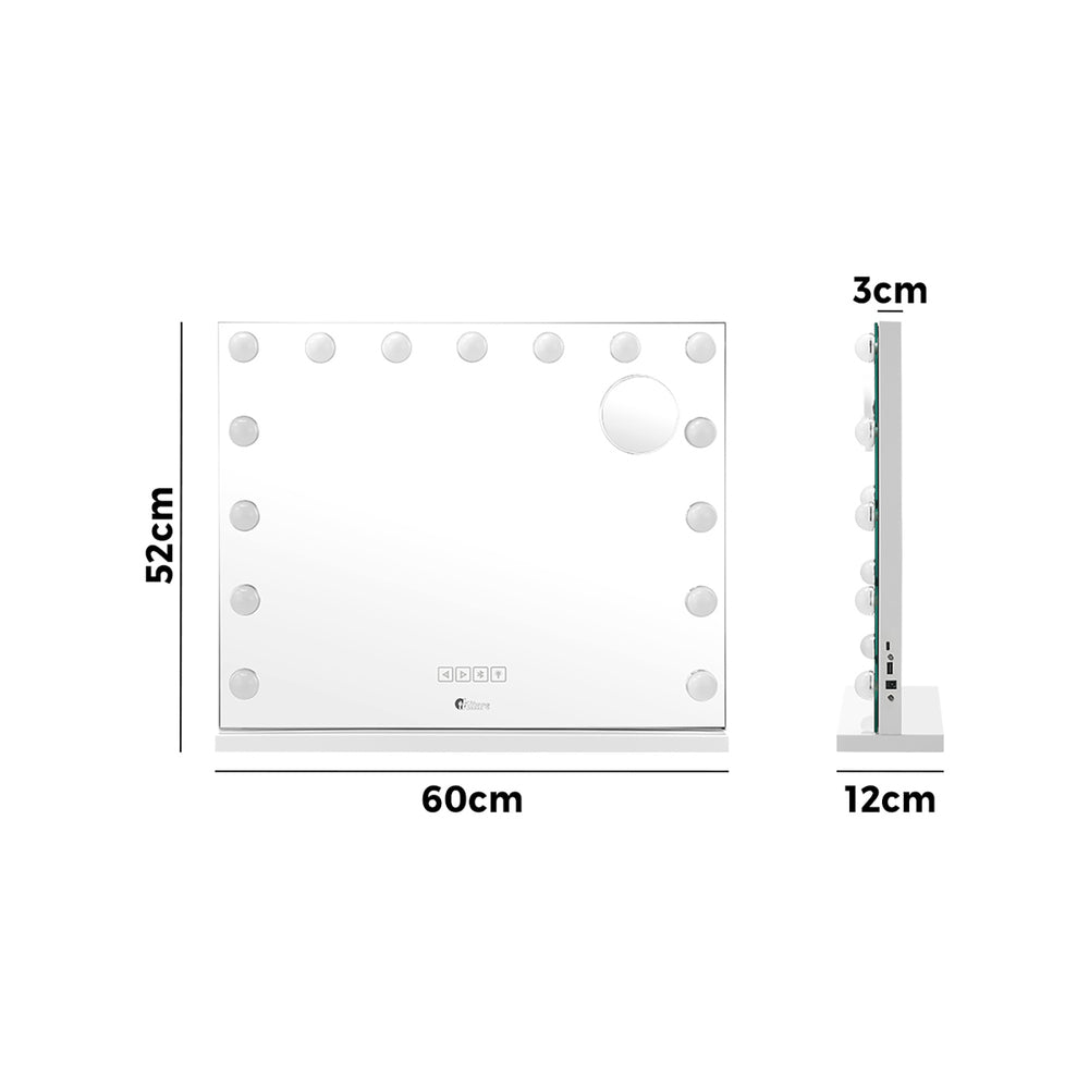 Oikiture Bluetooth Hollywood Makeup Mirror LED 60x52cm