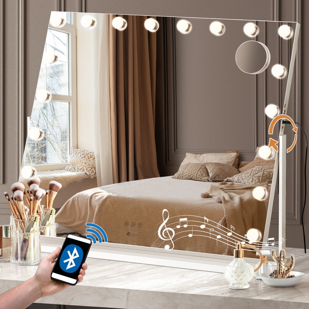 Oikiture Makeup Mirrors LED Bluetooth Rotatable 83x69cm