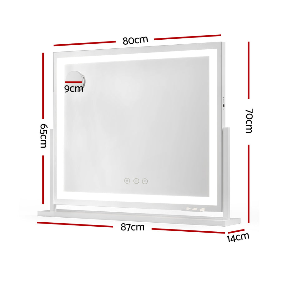 80x65cm Embellir Makeup Mirror Hollywood Vanity with LED Light White Frame, LED Lights