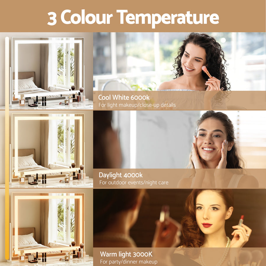 80x65cm Embellir Makeup Mirror Hollywood Vanity with LED Light White Frame, image 4