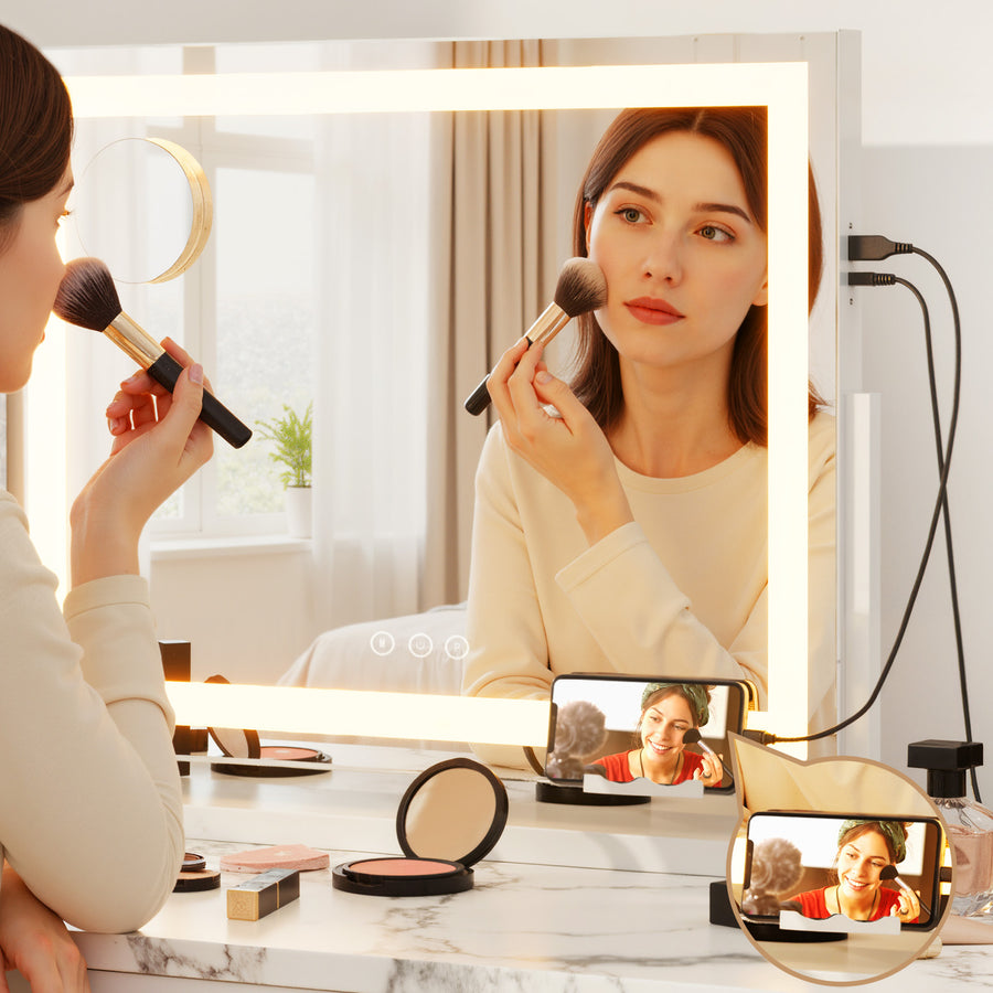 80x65cm Embellir Makeup Mirror Hollywood Vanity with LED Light White Frame, image 6