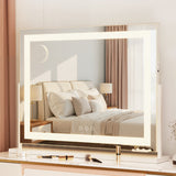 80x65cm Embellir Makeup Mirror Hollywood Vanity with LED Light White Frame - Low Angle