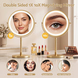 Embellir Lighted Makeup Mirror Rotation 10X Magnifying Double Sided Tabletop Gold - Close-Up Angle