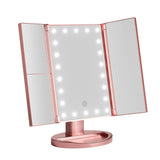 Illuminated Pink Tri-fold Makeup Mirror with 1X/2X/3X Magnification and Portable LED Light