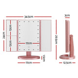 Illuminated Pink Tri-fold Makeup Mirror with 1X/2X/3X Magnification and Portable LED Light