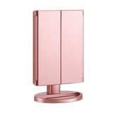 Illuminated Pink Tri-fold Makeup Mirror with 1X/2X/3X Magnification and Portable LED Light - Side View