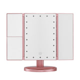 Illuminated Pink Tri-fold Makeup Mirror with 1X/2X/3X Magnification and Portable LED Light