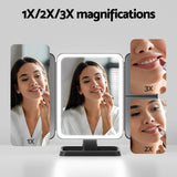 Embellir LED Makeup Mirror Tri-fold Lighted Vanity Mirrors 1X2X3X Magnifications - 45-Degree Angle