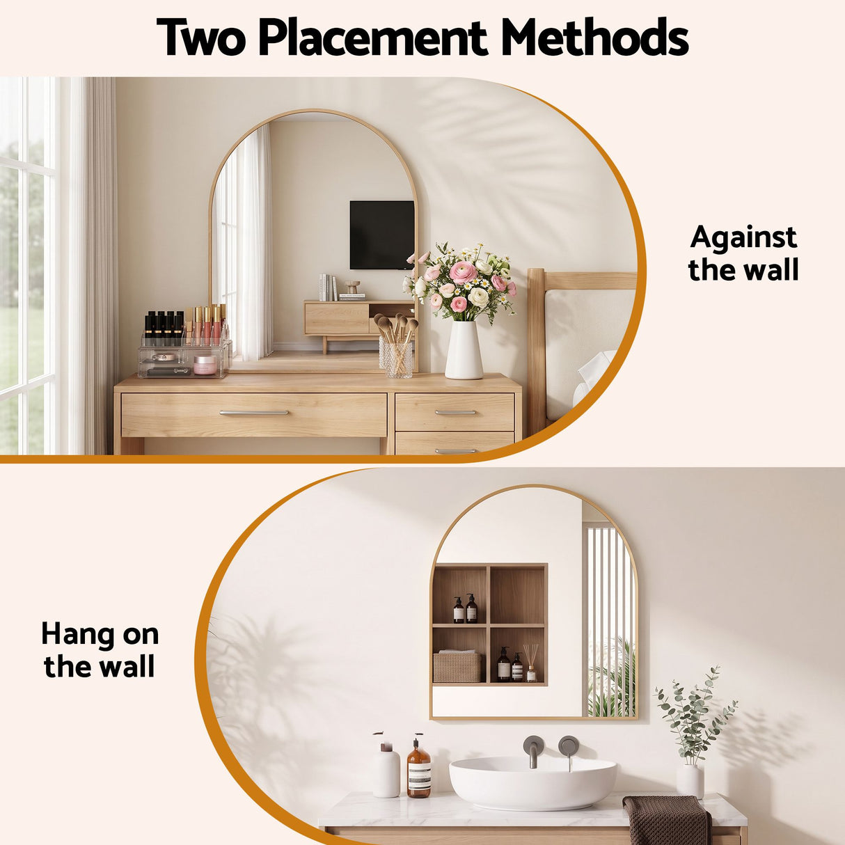 Embellir Arch Wall Mirror, Decorative Gold Frame Mirrors, 86x81cm Bathroom Vanity Mirror, Slim Frame for Living Room Entryway Bedroom Decor