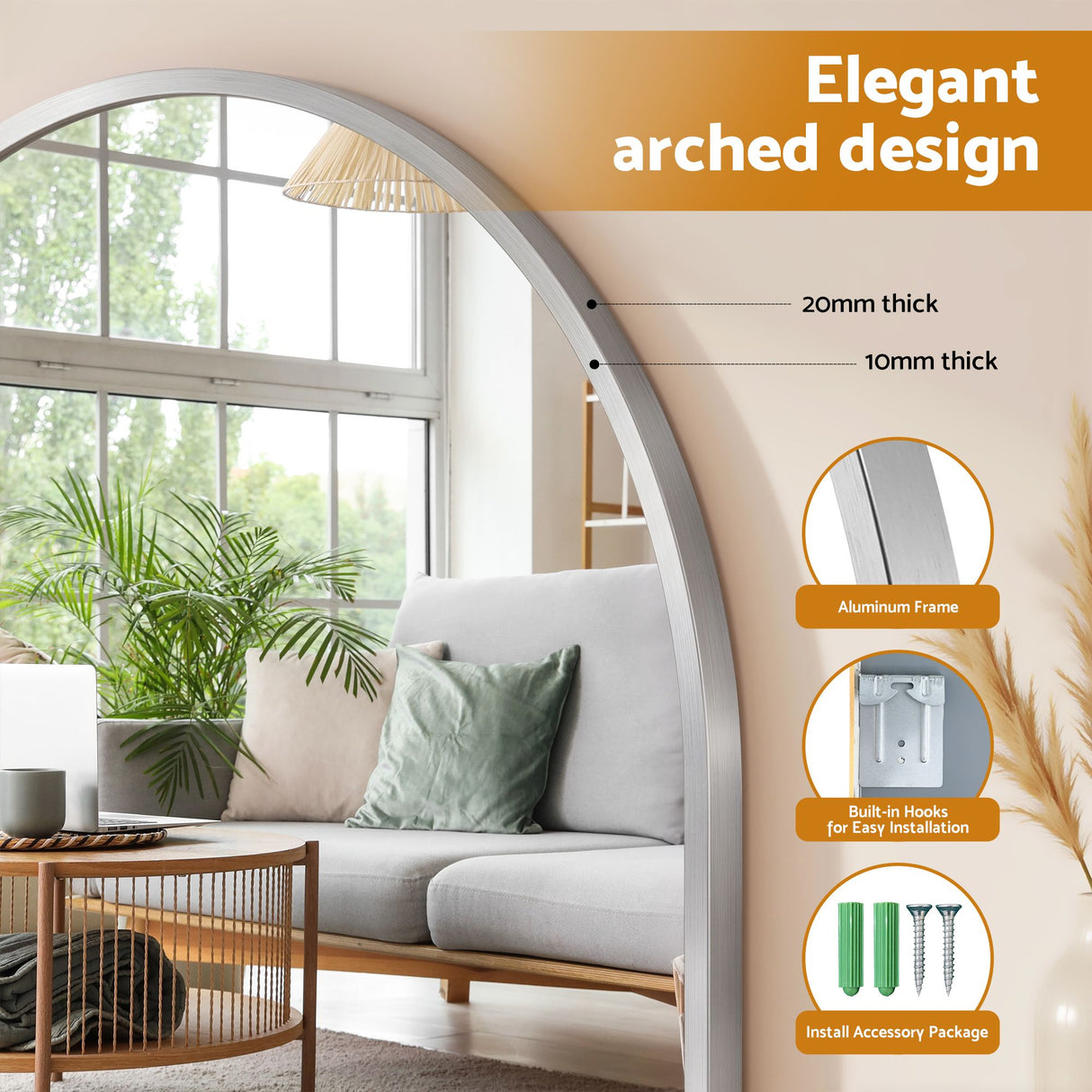 Embellir Arch Wall Mirror, Decorative Silver Frame Mirrors, 61x41cm Bathroom Vanity Mirror, Slim Frame for Living Room Entryway Bedroom Decor