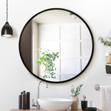 Embellir Wall Mirror Makeup 90cm Home Decor Framed Mirrors Bathroom Round Black - Close-Up Angle
