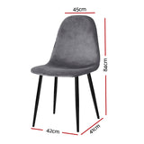 Artiss Dining Chairs Set of 4 Velvet Curved Slope Grey - Front View