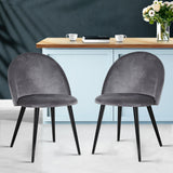 Artiss Dining Chairs Set of 2 Velvet Solid Curved Dark Grey - Low Angle