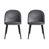 Artiss Dining Chairs Set of 2 Velvet Solid Curved Dark Grey - Side View