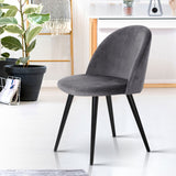 Artiss Dining Chairs Set of 2 Velvet Solid Curved Dark Grey - Close-Up Angle