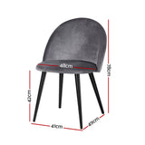 Artiss Dining Chairs Set of 4 Velvet Solid Curved Dark Grey - Front View