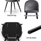 Artiss Dining Chairs Set of 4 Velvet Solid Curved Dark Grey - 45-Degree Angle