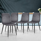 Artiss Dining Chairs Set of 4 Velvet Horizontal Slope Grey - Low Angle