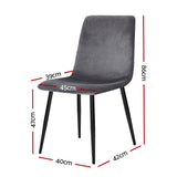 Artiss Dining Chairs Set of 4 Velvet Horizontal Slope Grey - Front View