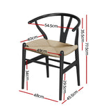 1x Artiss Dining Chair Wooden Rattan Wishbone Black - Front View