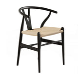 1x Artiss Dining Chair Wooden Rattan Wishbone Black - Side View