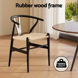 1x Artiss Dining Chair Wooden Rattan Wishbone Black - Top-Down View