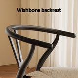 1x Artiss Dining Chair Wooden Rattan Wishbone Black - 45-Degree Angle