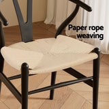1x Artiss Dining Chair Wooden Rattan Wishbone Black - Rear View