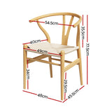 Artiss Dining Chair Wooden Rattan Seat Wishbone Back - Front View