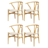 1 Set of 4 Artiss Dining Chairs Wooden Rattan Seat Wishbone Back